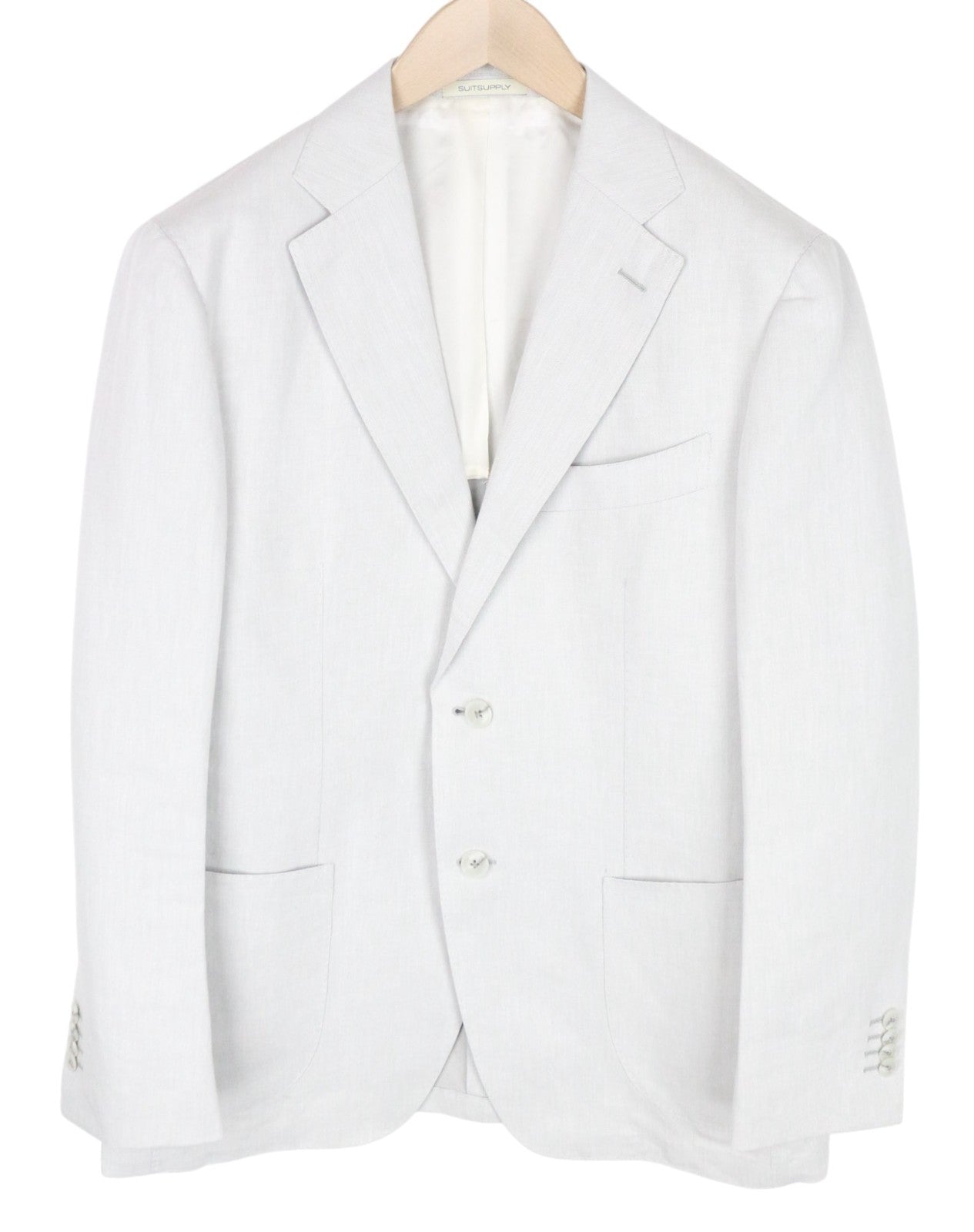 SUITSUPPLY Havana Suit UK40S Grey Slim Linen Cotton Melange 2-Piece Patch Style