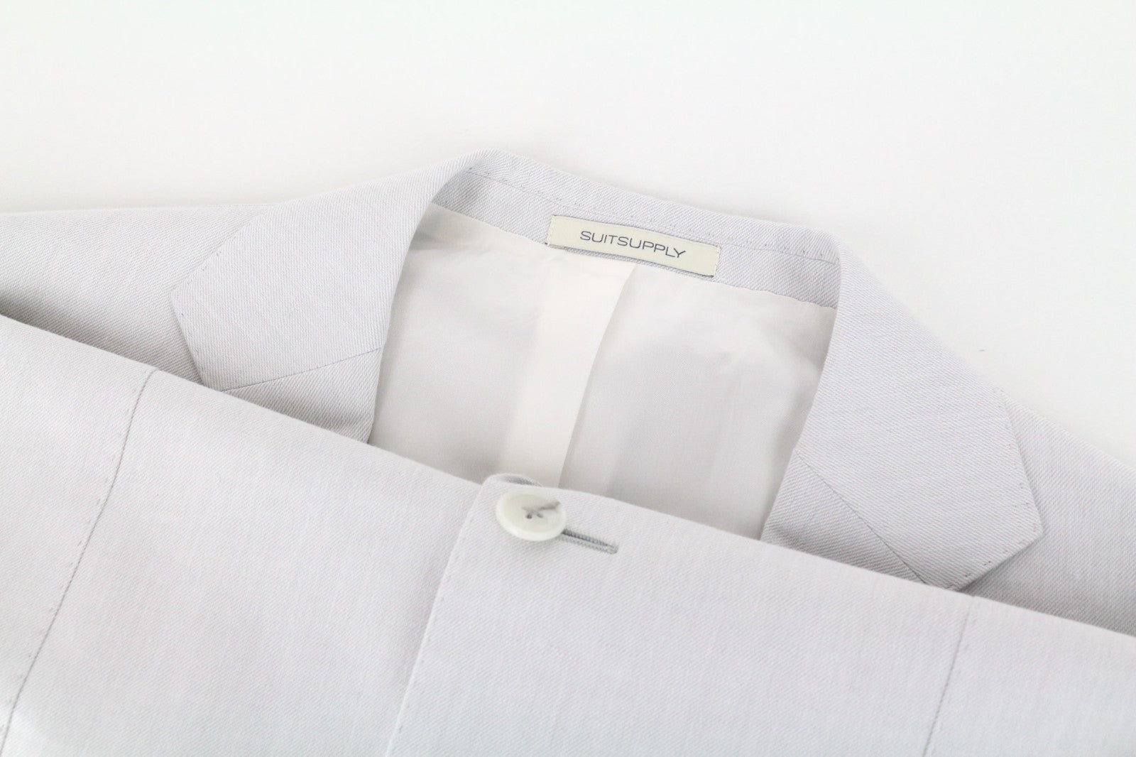 SUITSUPPLY Havana Suit UK40S Grey Slim Linen Cotton Melange 2-Piece Patch Style