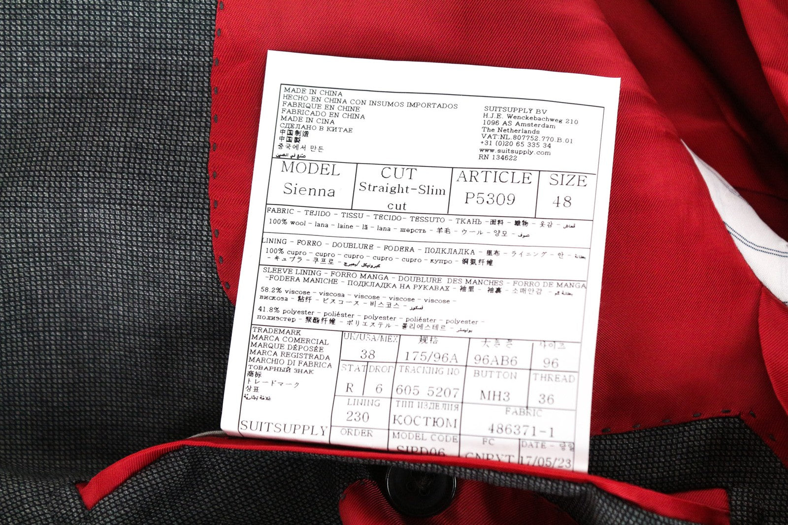 SUITSUPPLY Sienna Blazer UK38R Grey Birdseye Pure Wool Straight Slim Men's Fit