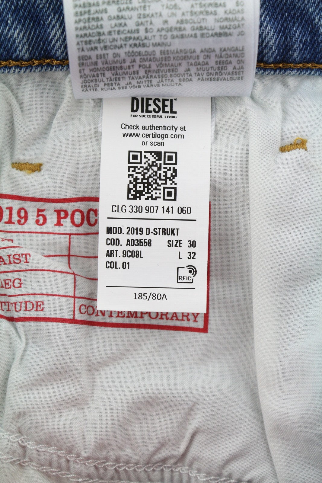 DIESEL 2019 D-Strukt 9C08L Men Jeans W30/L32 Blue Faded Washed Slim Fit RRP$350