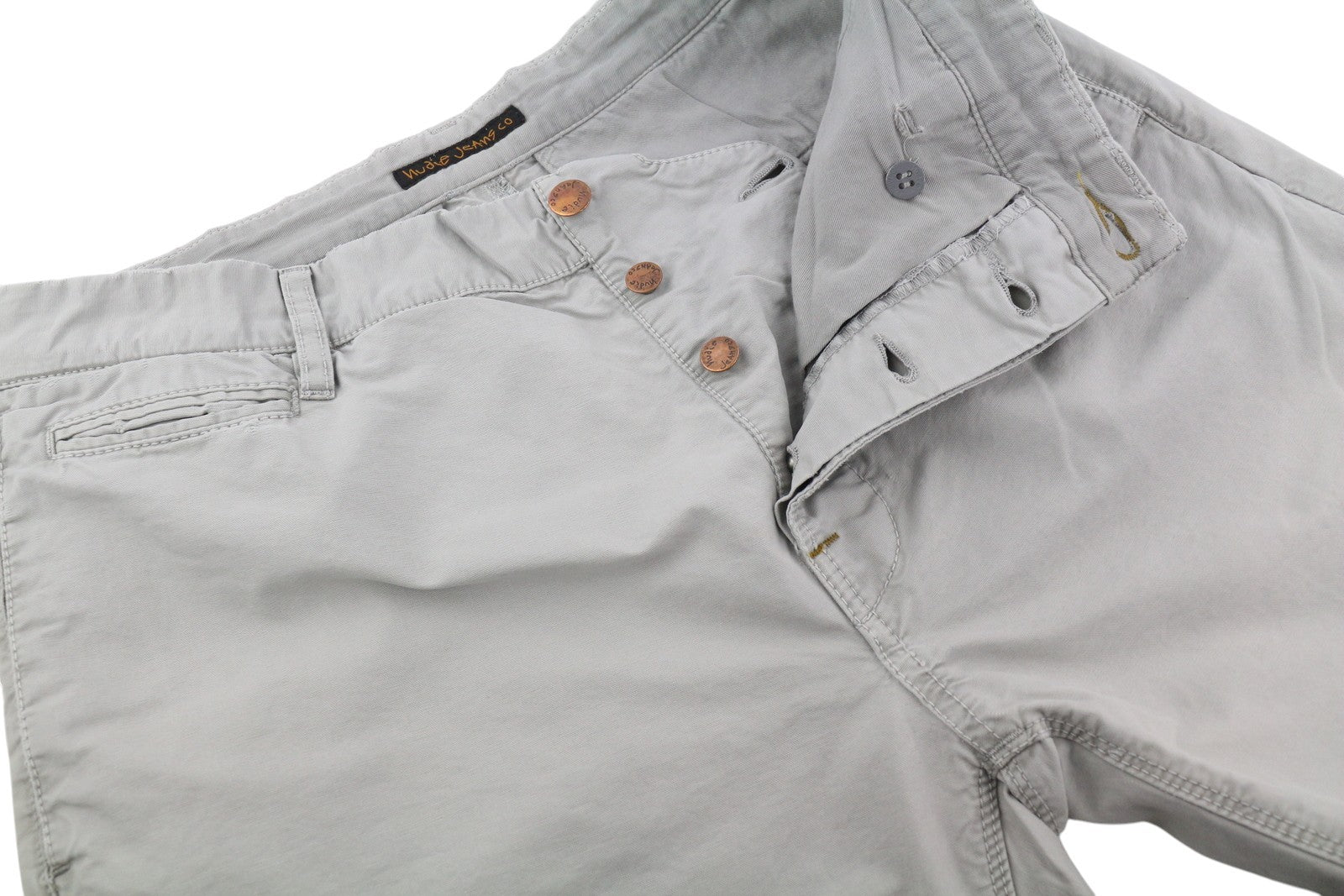 NUDIE JEANS Khaki Regular Men Trousers W32/L34 Gey Moon Dust Distress Ripped