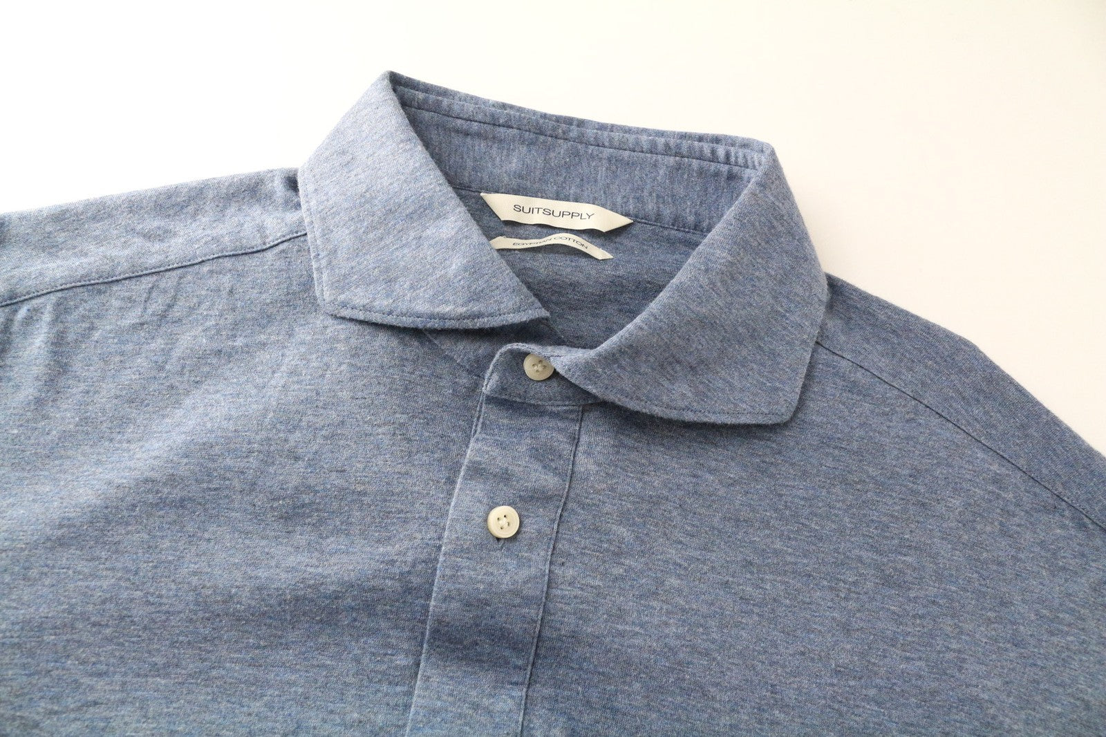 SUITSUPPLY Shirt 43/17/44/17.5 Blue Slim Polo Extra Egyptian Cotton Formal Fit