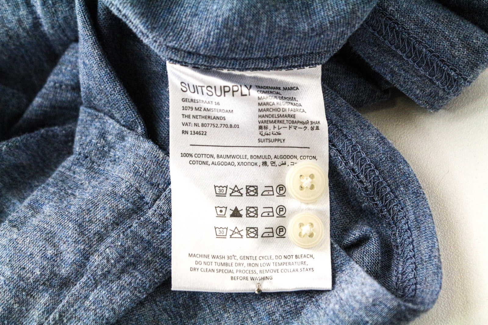 SUITSUPPLY Shirt 43/17/44/17.5 Blue Slim Polo Extra Egyptian Cotton Formal Fit