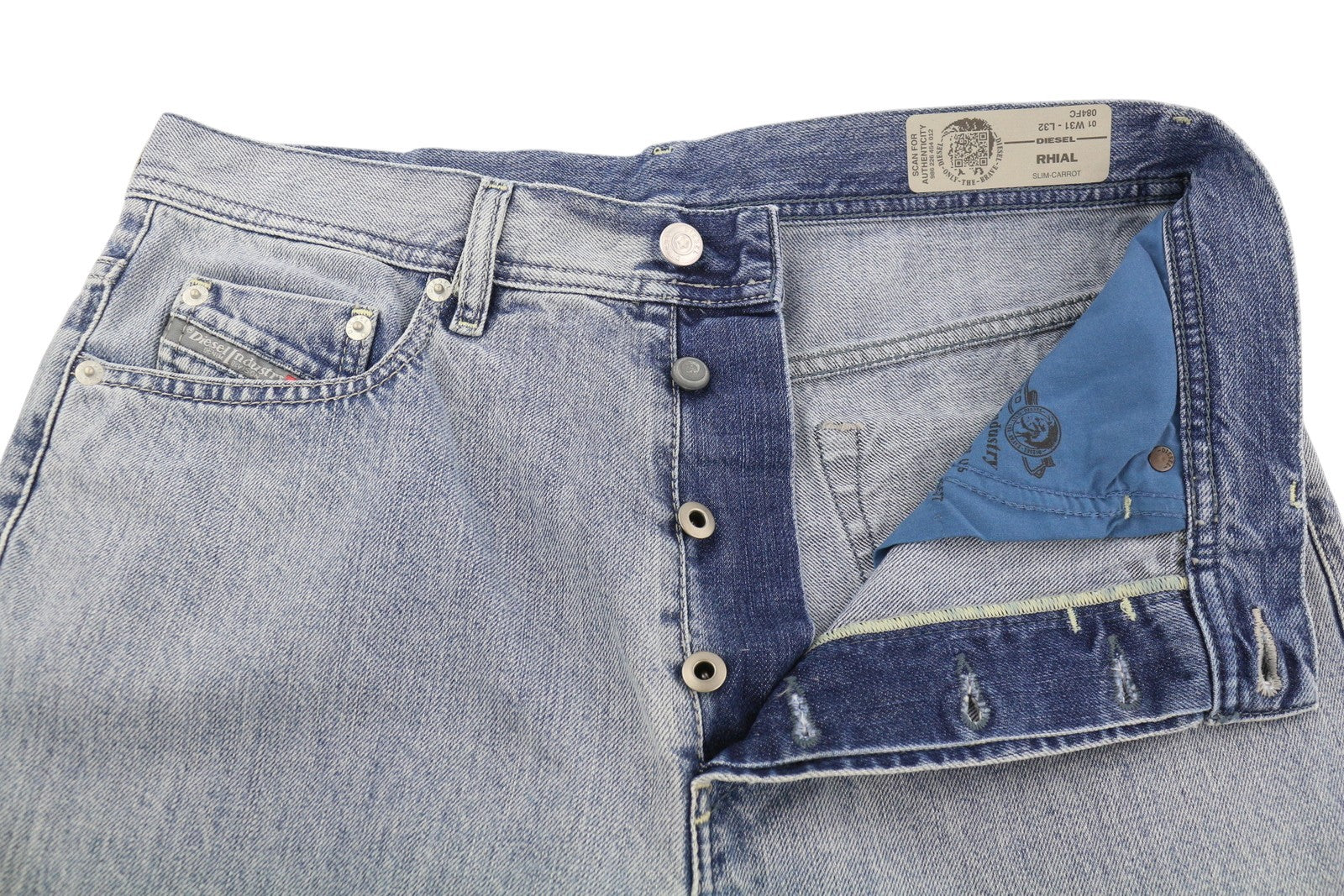 DIESEL Rhial 084FC Men Jeans W31/L32 Blue Faded Ankle Length Sim Carrot Fit