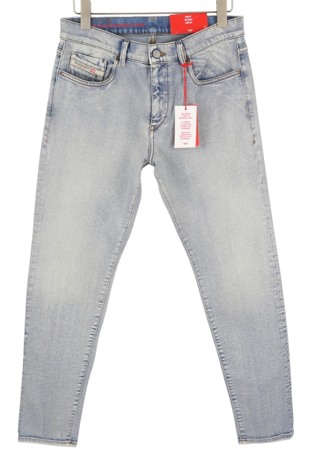 DIESEL 2019 D-Strukt 9C08L Men Jeans W31/L32 Blue Faded Washed Slim Fit RRP$350