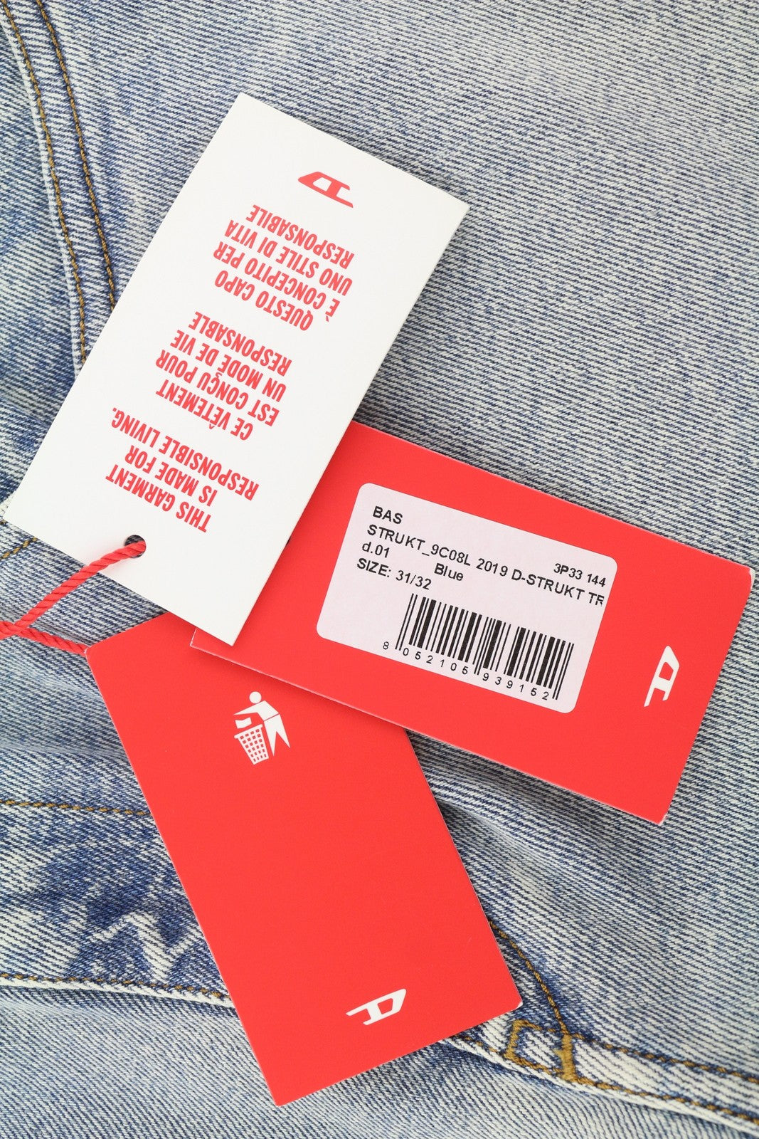 DIESEL 2019 D-Strukt 9C08L Men Jeans W31/L32 Blue Faded Washed Slim Fit RRP$350