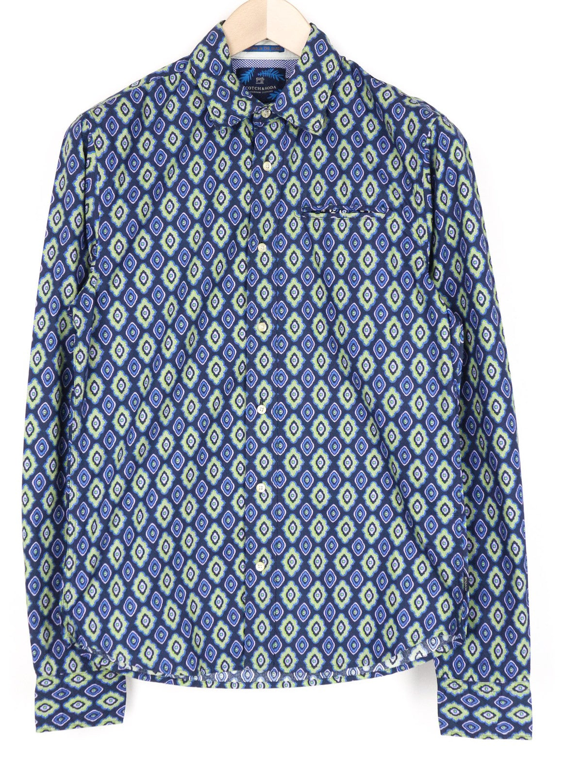 SCOTCH & SODA Men's Shirt S Blue Cotton Graphic Print Button Up Smart Collar