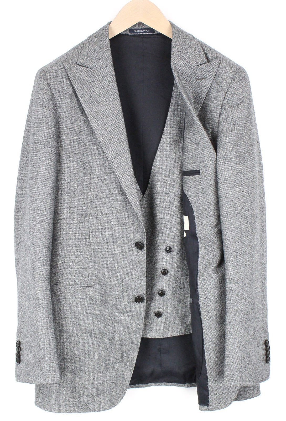 SUITSUPPLY Havana Men's Suit UK40L Grey Houndstooth 2Pc Slim S120 Wool Peak