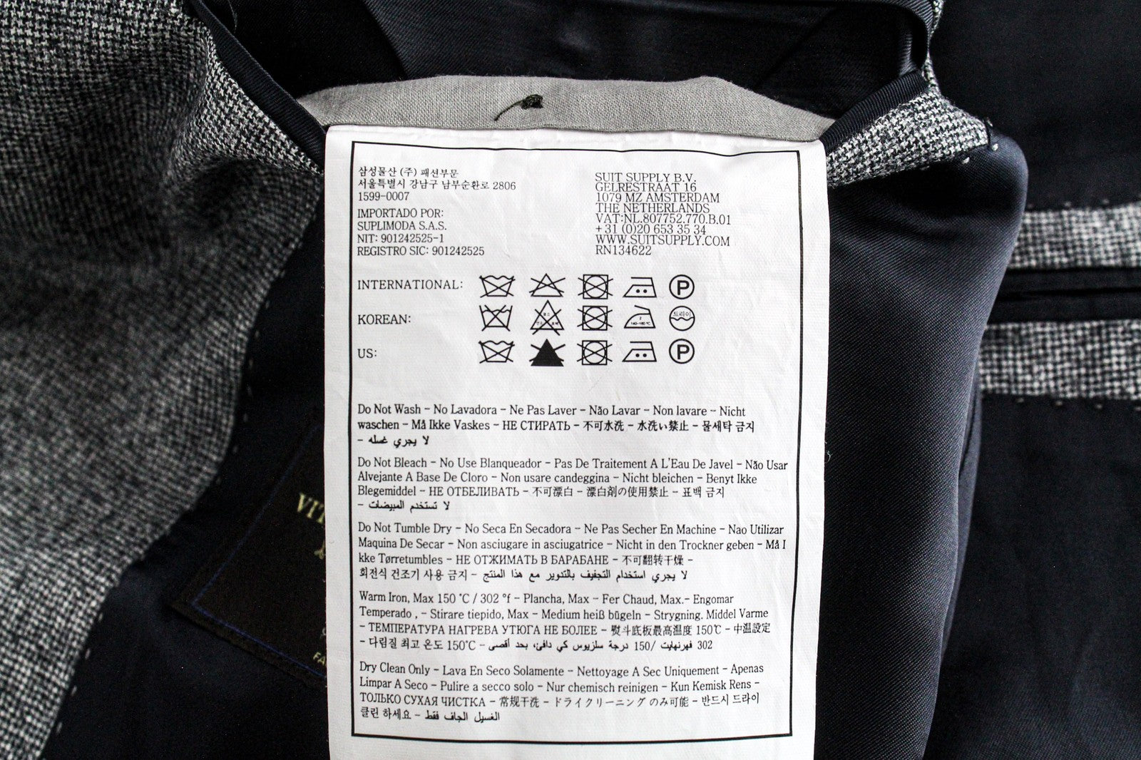 SUITSUPPLY Havana Men's Suit UK40L Grey Houndstooth 2Pc Slim S120 Wool Peak