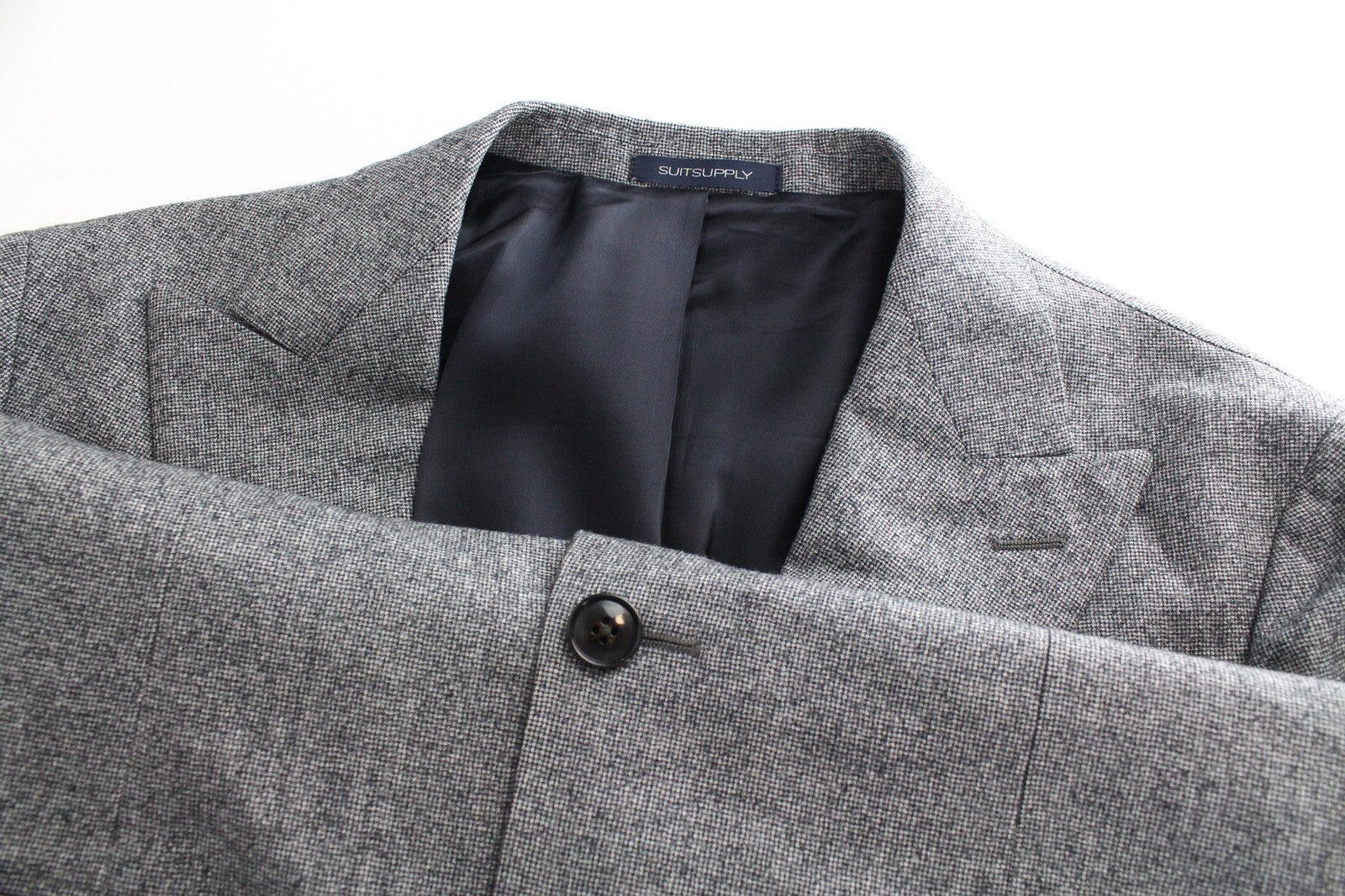 SUITSUPPLY Havana Men's Suit UK40L Grey Houndstooth 2Pc Slim S120 Wool Peak