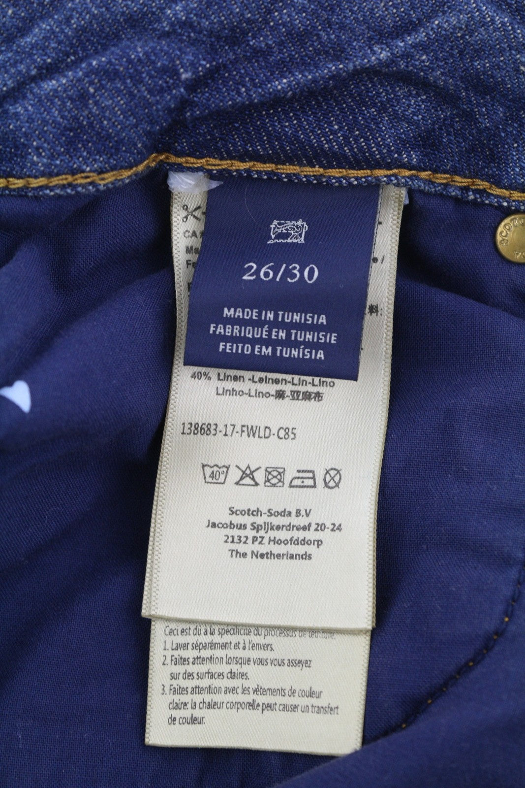 SCOTCH & SODA Bandit Men Jeans W26/L30 Linen Blend Distress Ankle Slim Tapered