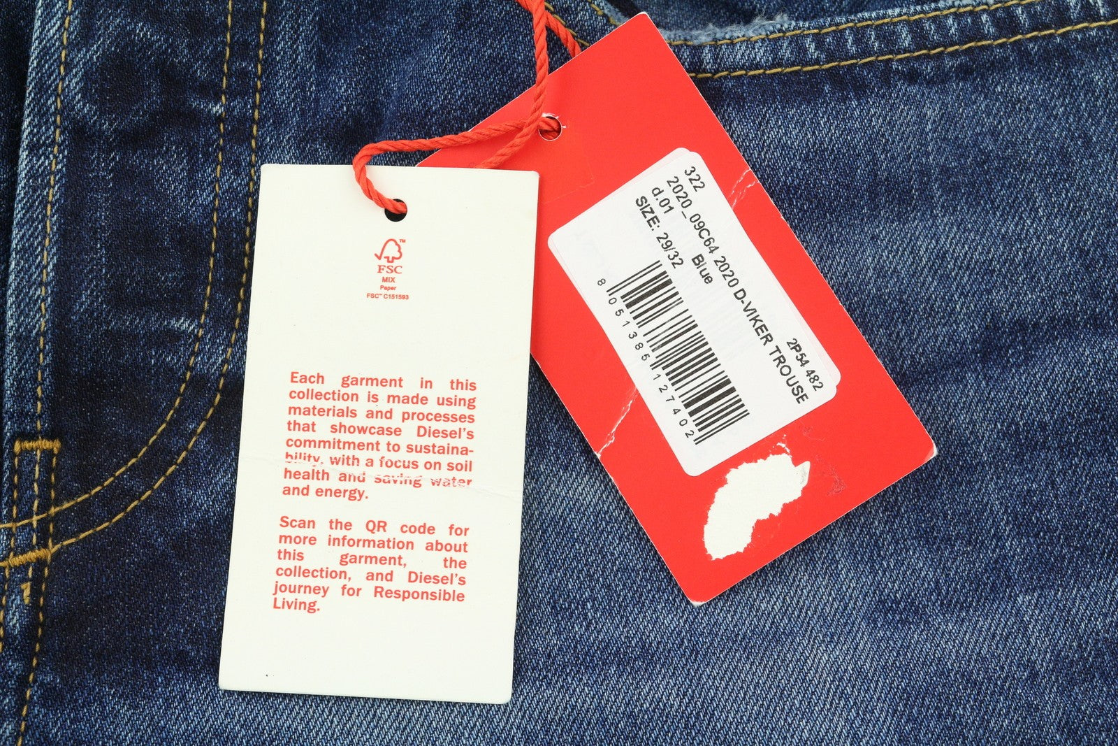 DIESEL 2020 D-Viker 09C64 Men Jeans W29/L32 Blue Faded Regular Straight RRP€225