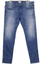 REPLAY Anbass Men Jeans W38/L36 Blue Washed Faded Slim Fit Zip Fly Logo Denim