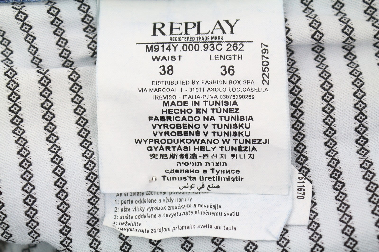 REPLAY Anbass Men Jeans W38/L36 Blue Washed Faded Slim Fit Zip Fly Logo Denim