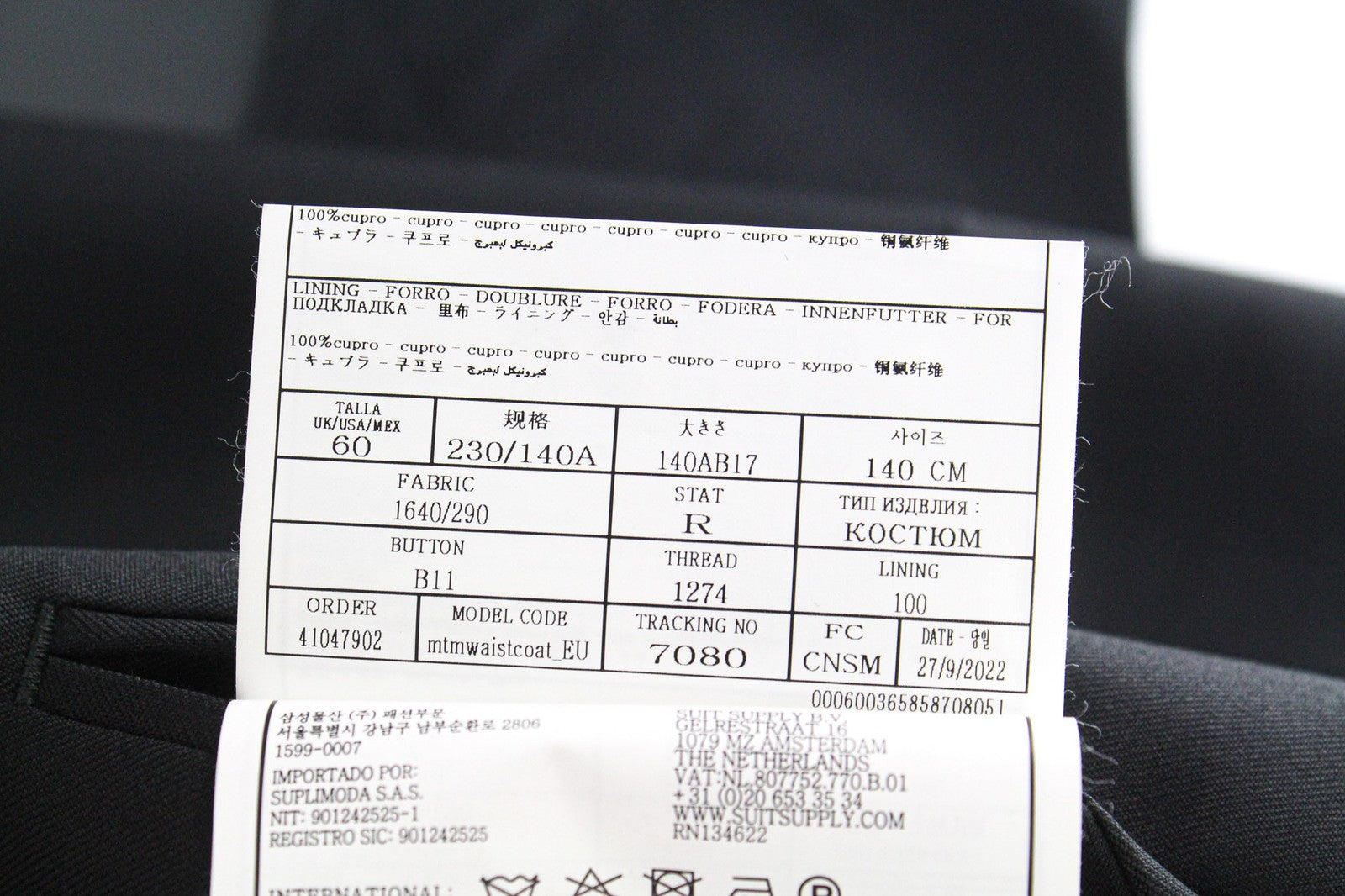 SUITSUPPLY Ferrara vyriška liemenė UK60R juoda, plona vilnonė dryžuota suknelė-liemenė 