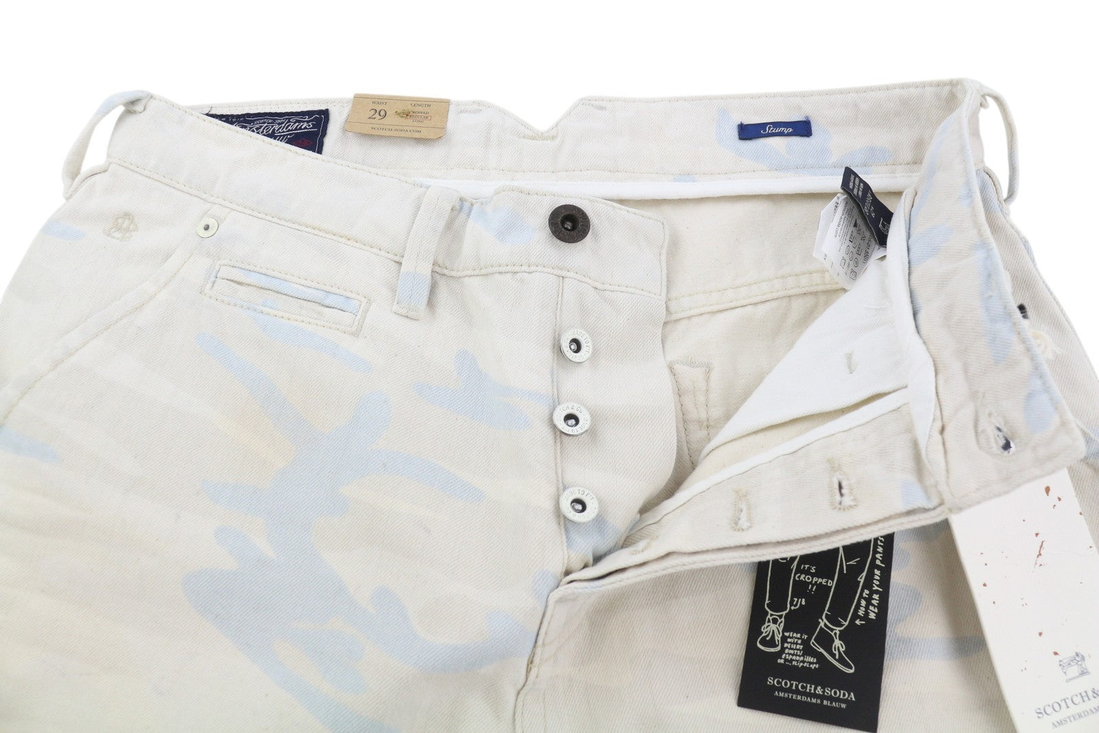 SCOTCH & SODA Stump Men Jeans W29 Light Camouflage Painted Loose Tapered Fit