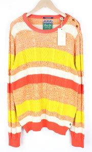 SCOTCH & SODA Men's Jumper L Orange Striped Cable Knit Cotton Crewneck Sweater