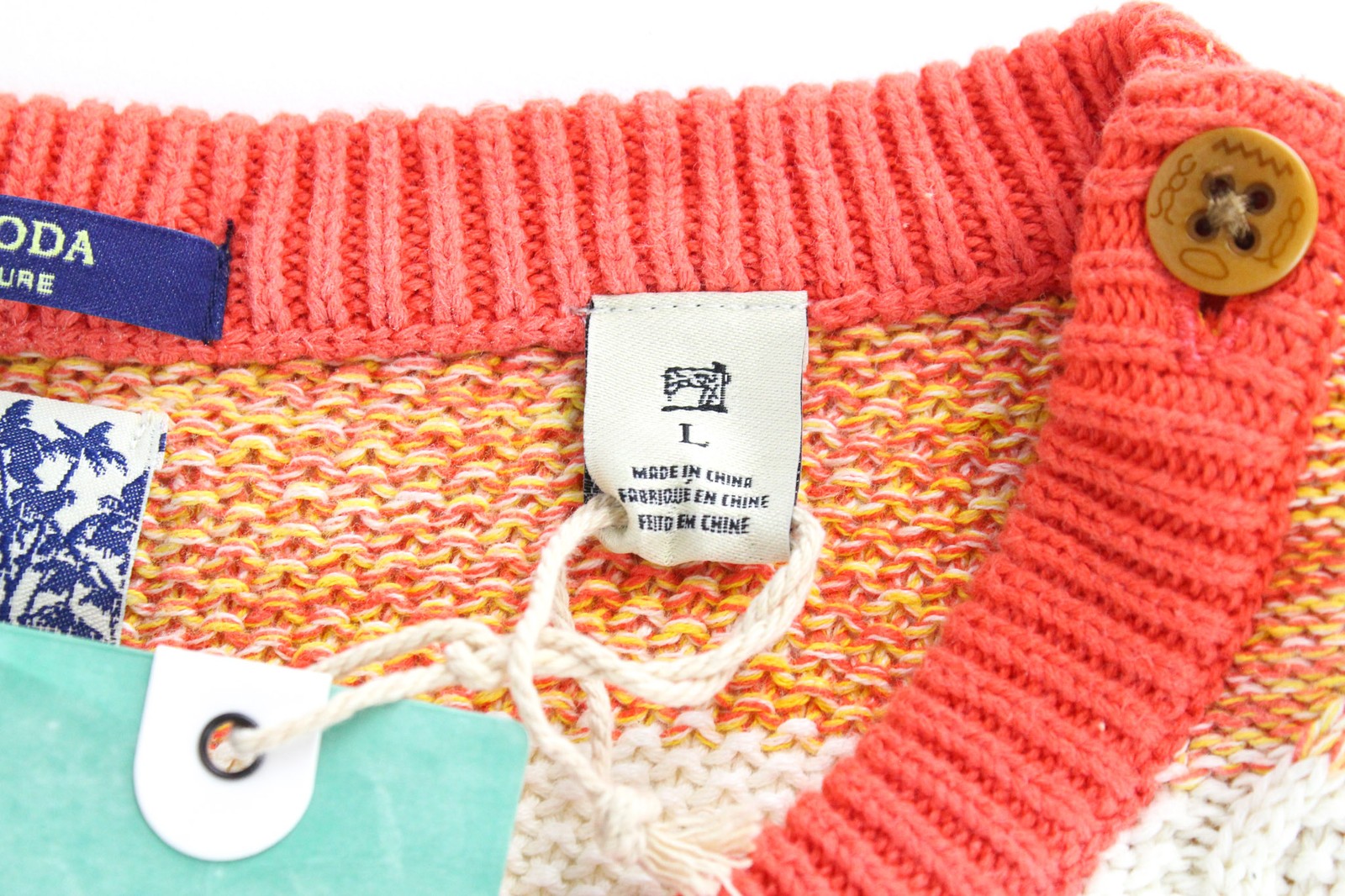 SCOTCH & SODA Men's Jumper L Orange Striped Cable Knit Cotton Crewneck Sweater