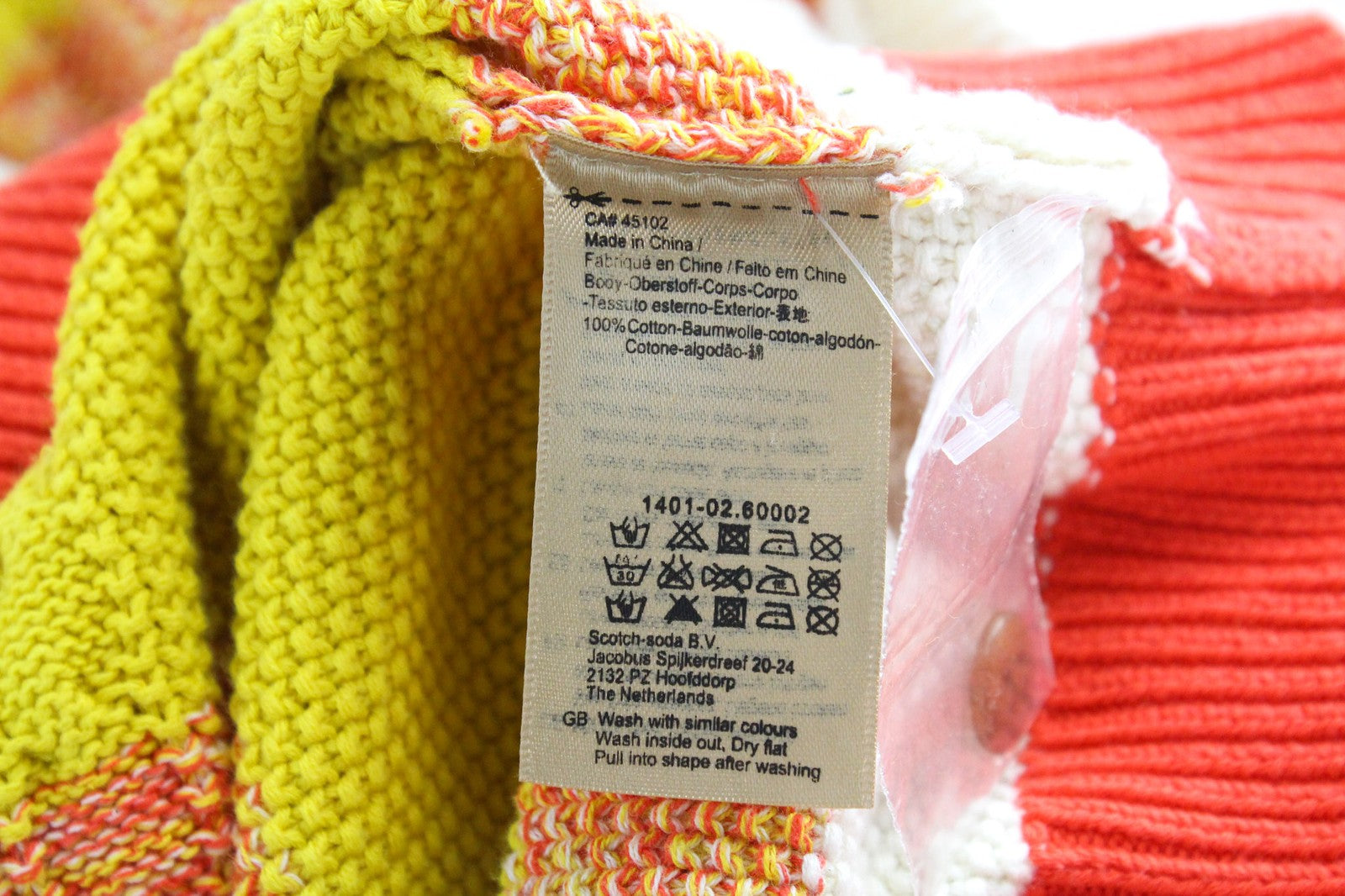 SCOTCH & SODA Men's Jumper L Orange Striped Cable Knit Cotton Crewneck Sweater