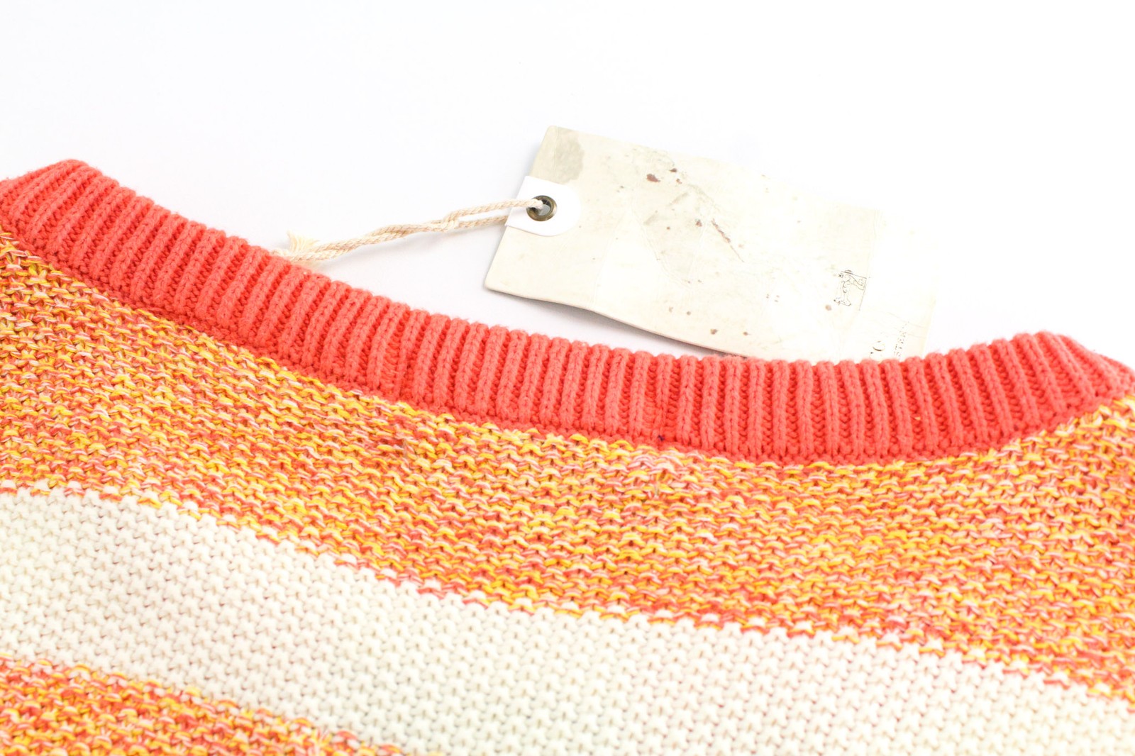 SCOTCH & SODA Men's Jumper L Orange Striped Cable Knit Cotton Crewneck Sweater