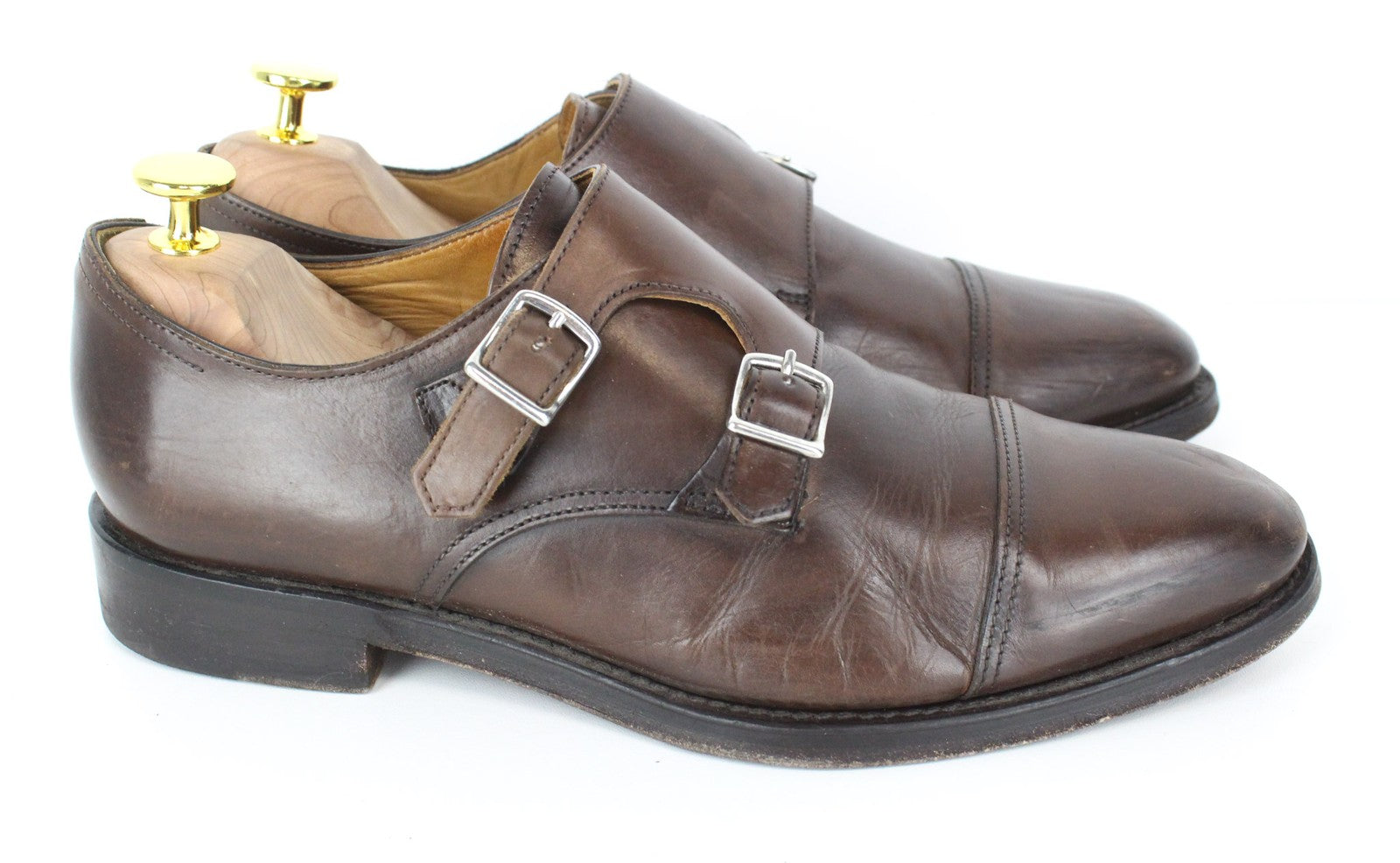 SUITSUPPLY Men's Shoes EU39.5 Brown Leather Blake Stitch Double Monk Strap