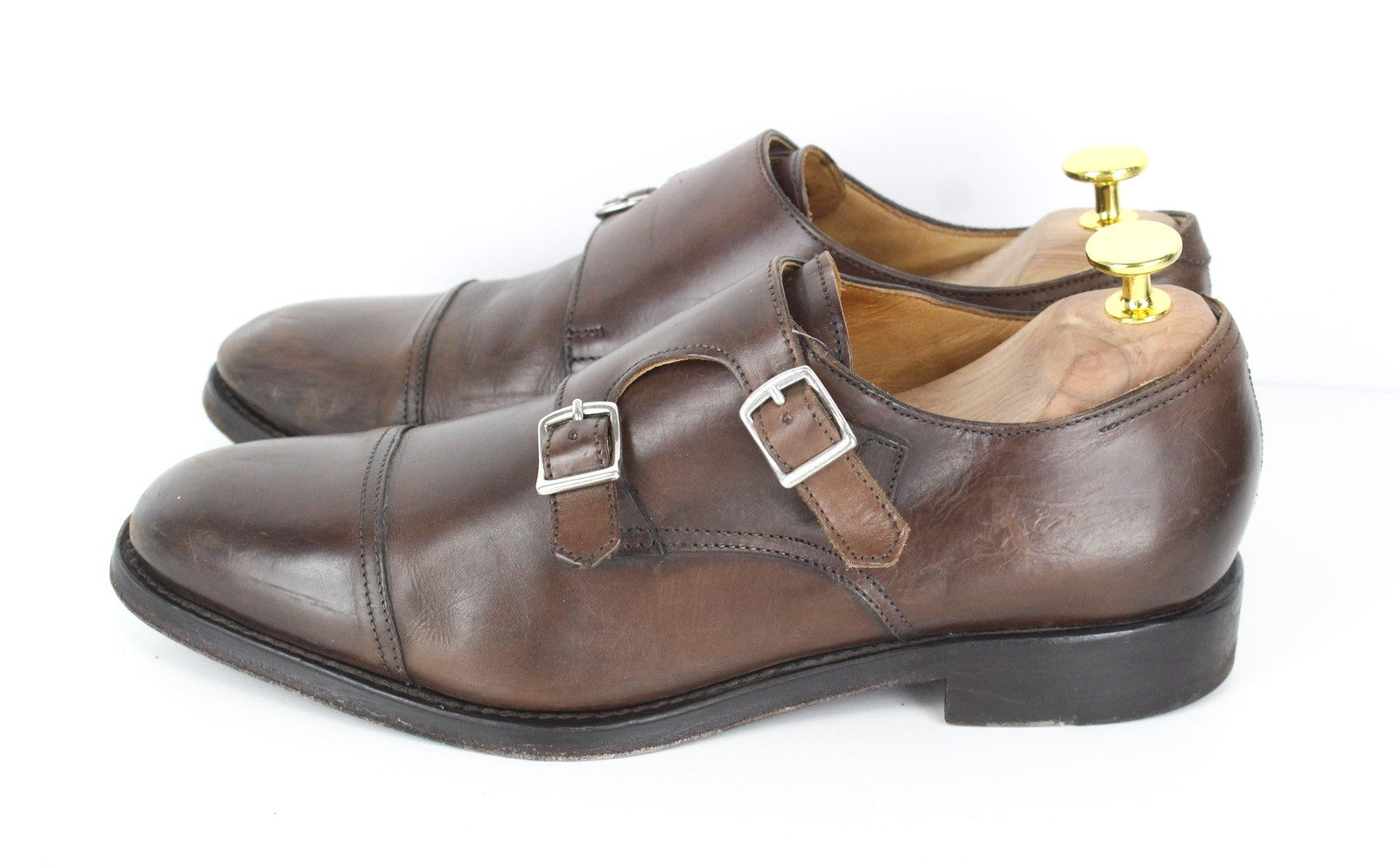 SUITSUPPLY Men's Shoes EU39.5 Brown Leather Blake Stitch Double Monk Strap