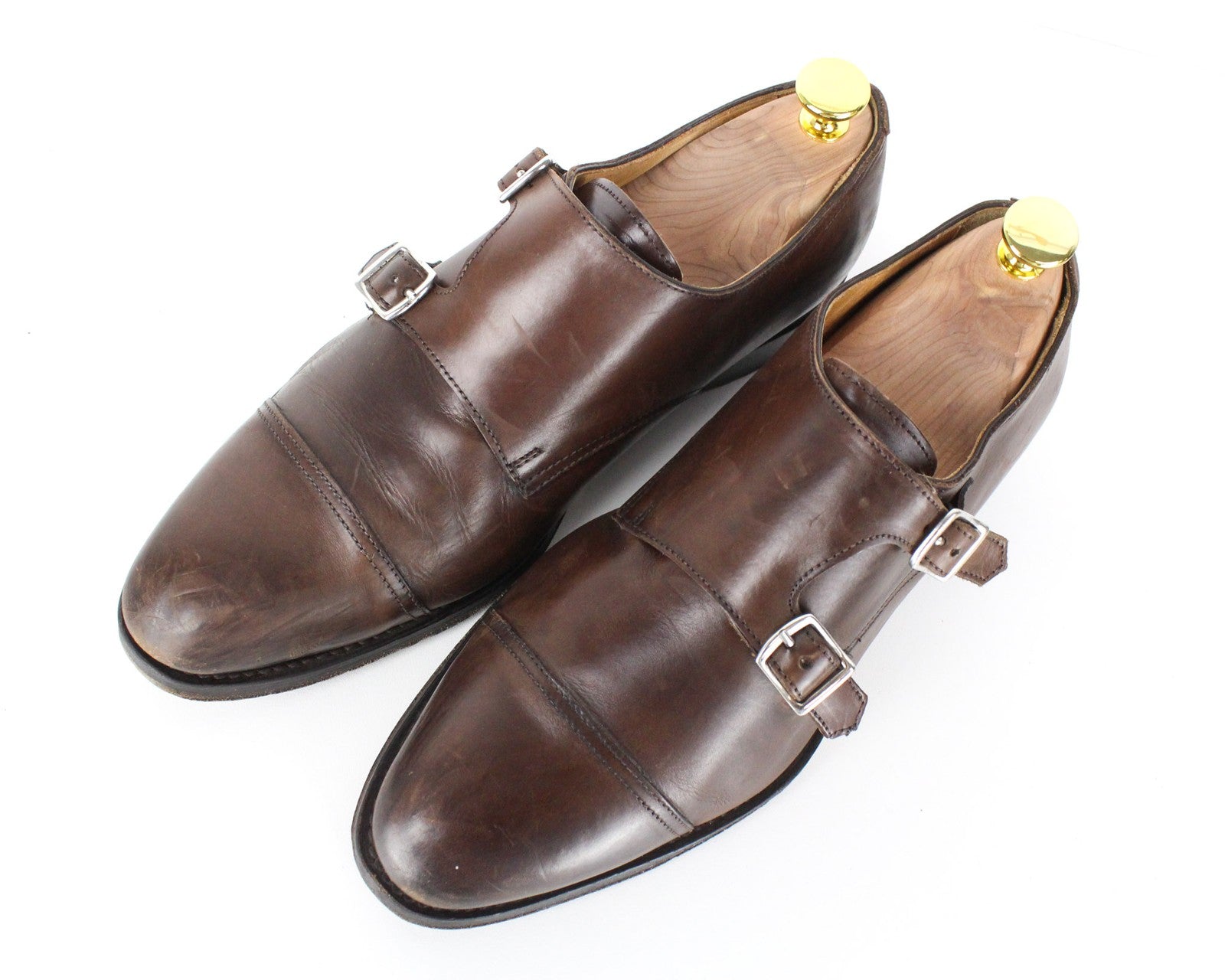 SUITSUPPLY Men's Shoes EU39.5 Brown Leather Blake Stitch Double Monk Strap