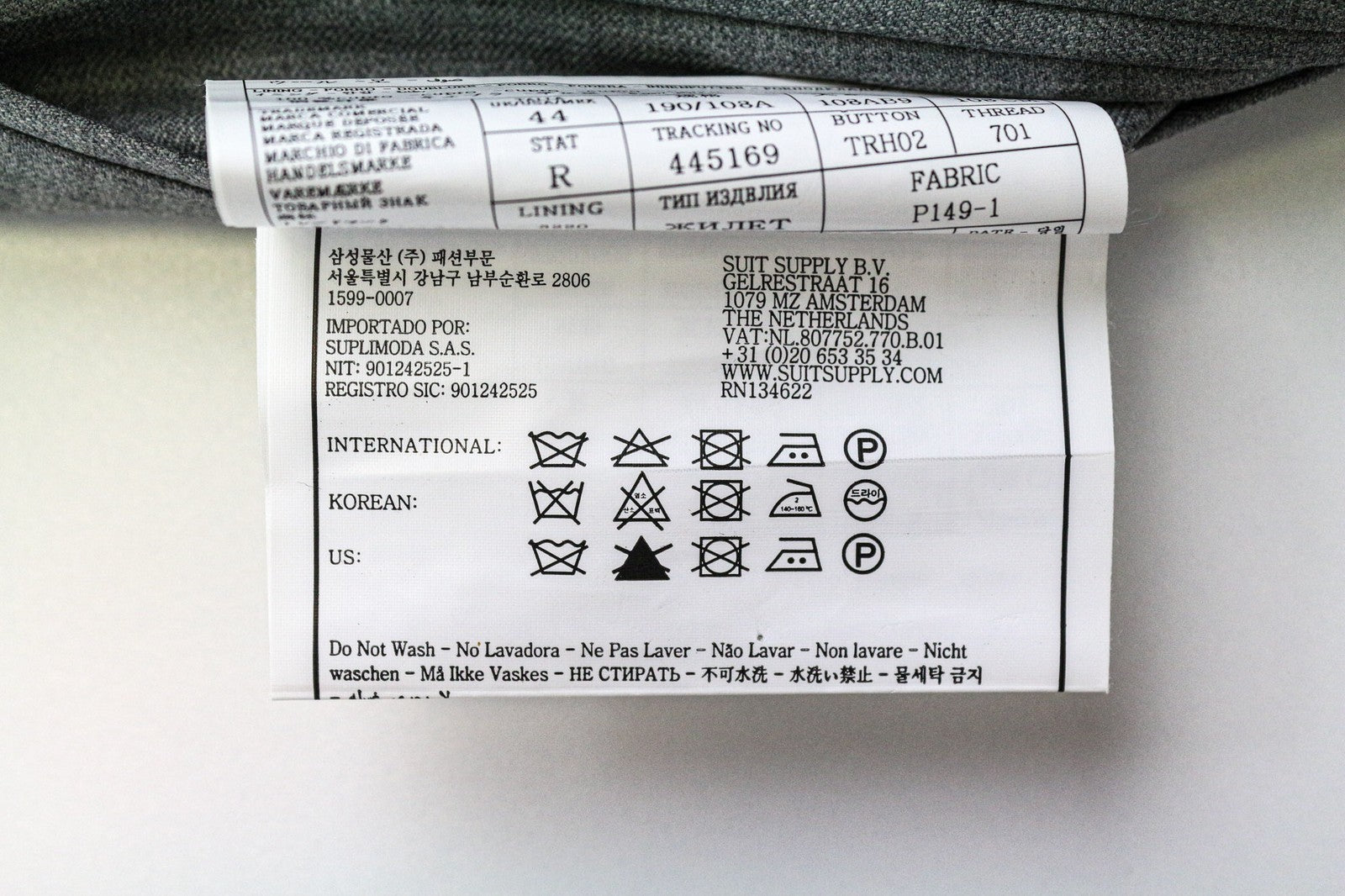 SUITSUPPLY Ferrara Waistcoat UK44R Grey Twill Wool Slim Fit Mid Tone Classic