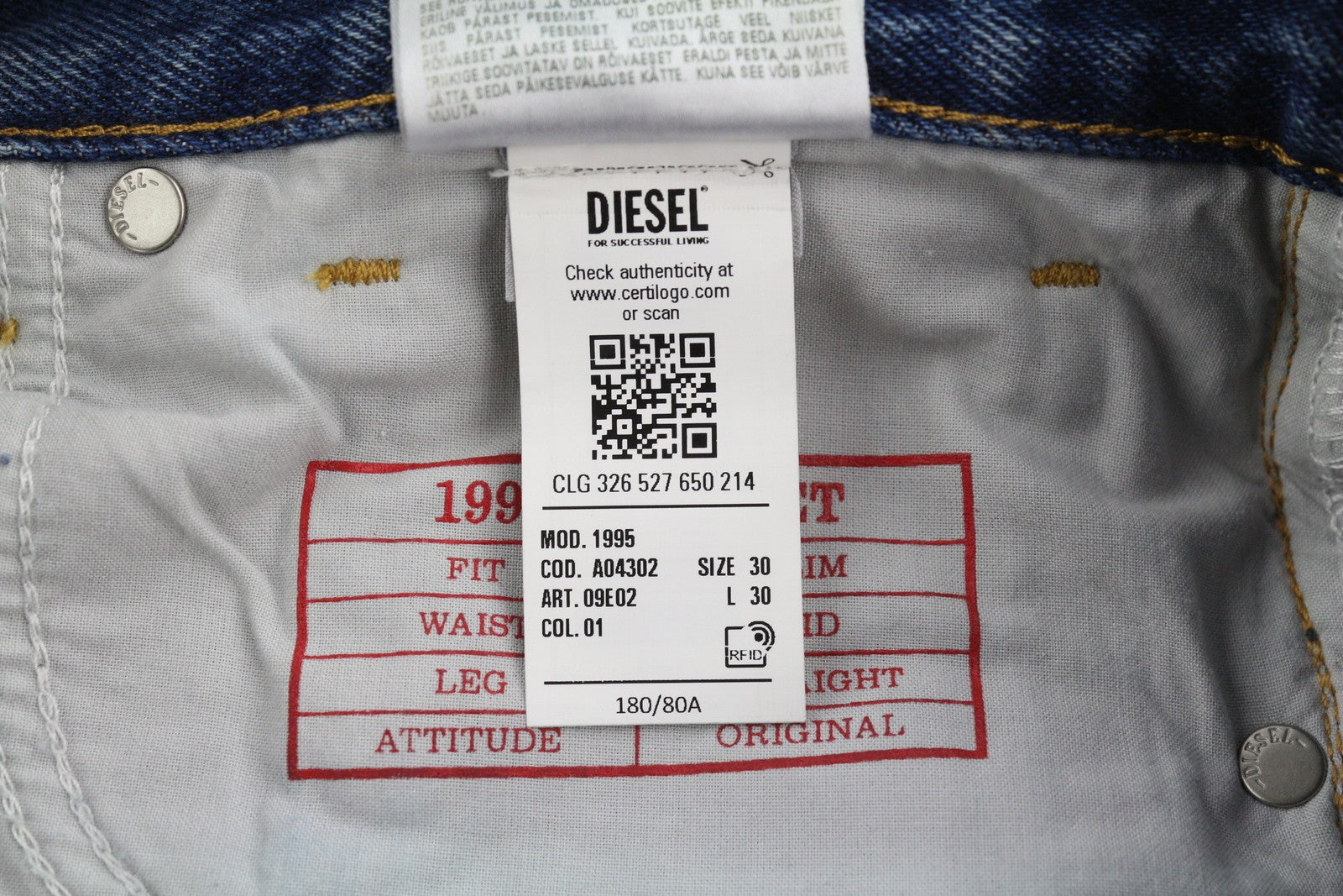 DIESEL 1995 09E02 Men Jeans W30/L30 Blue Distress Ripped Slim Straight RRP$375