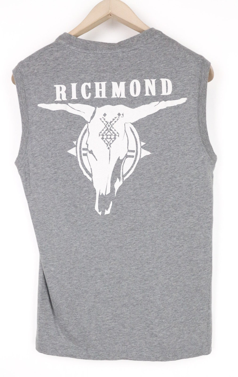 RICHMOND Men's L Grey Sleeveless Crew Neck Cotton Jersey Logo Print T-Shirt