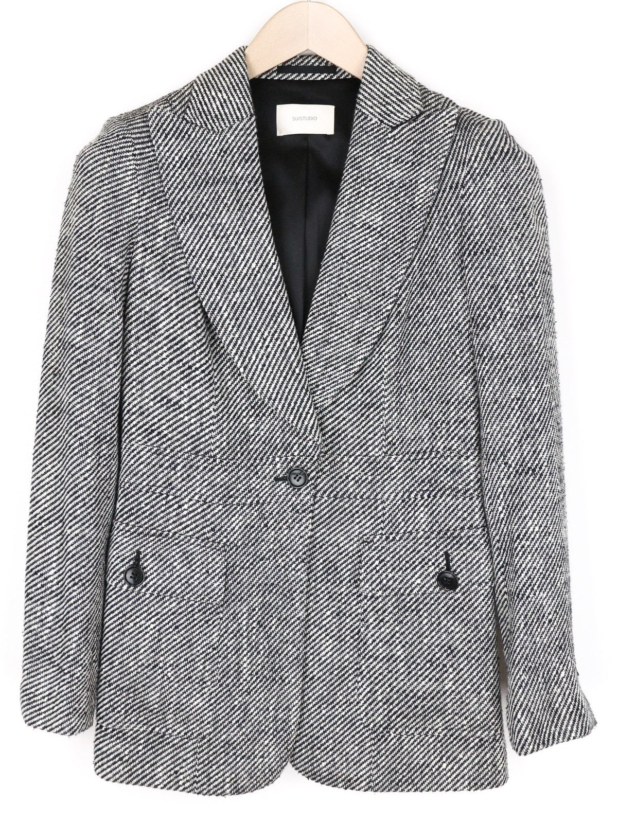 SUITSUPPLY Olivia Women's UK8R Grey Silk Cotton Patterned Peak Lapel Blazer