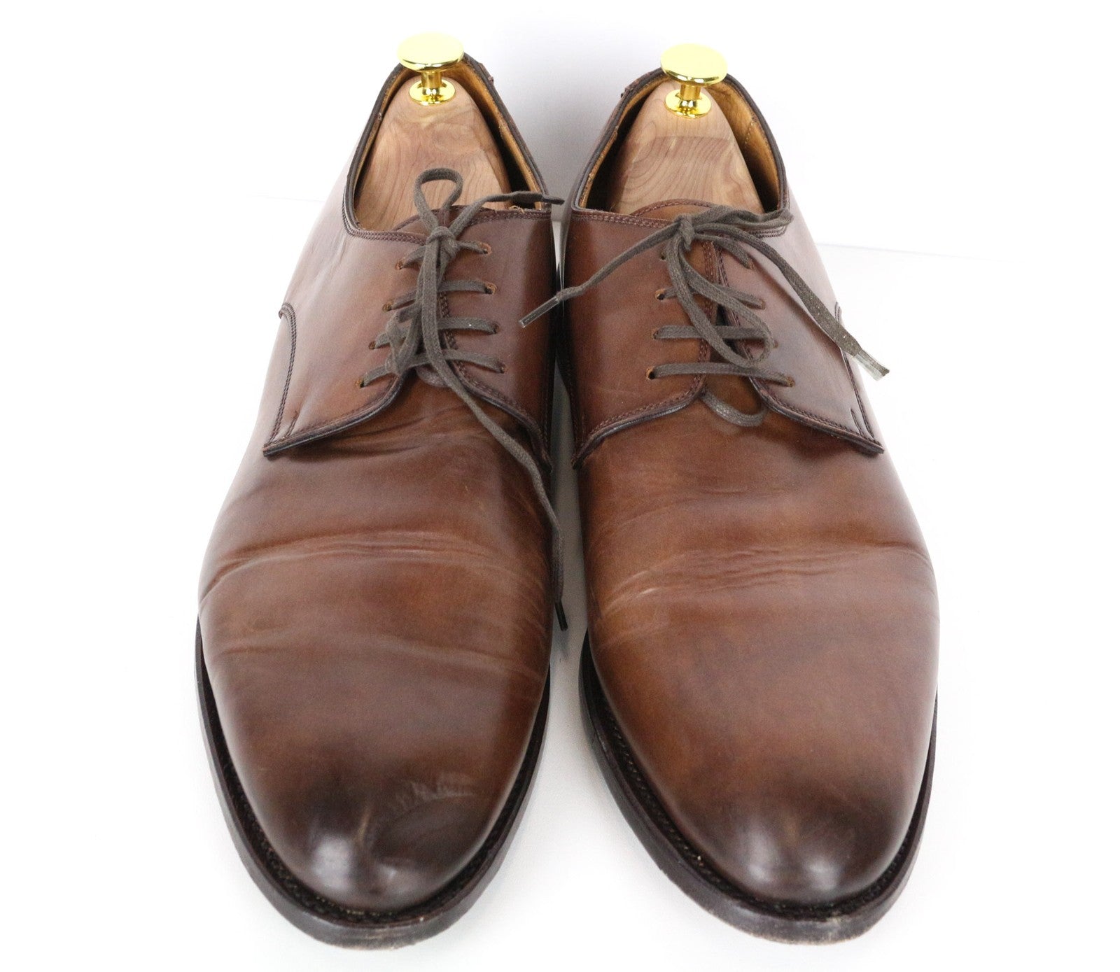 SUITSUPPLY Men's EU44.5 Brown Derby Calf Leather Slim Toe Classic Lace-Up Shoe