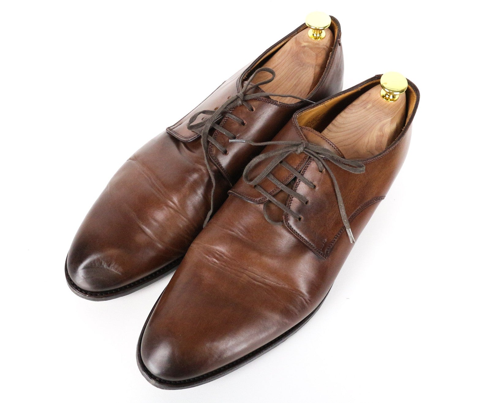 SUITSUPPLY Men's EU44.5 Brown Derby Calf Leather Slim Toe Classic Lace-Up Shoe