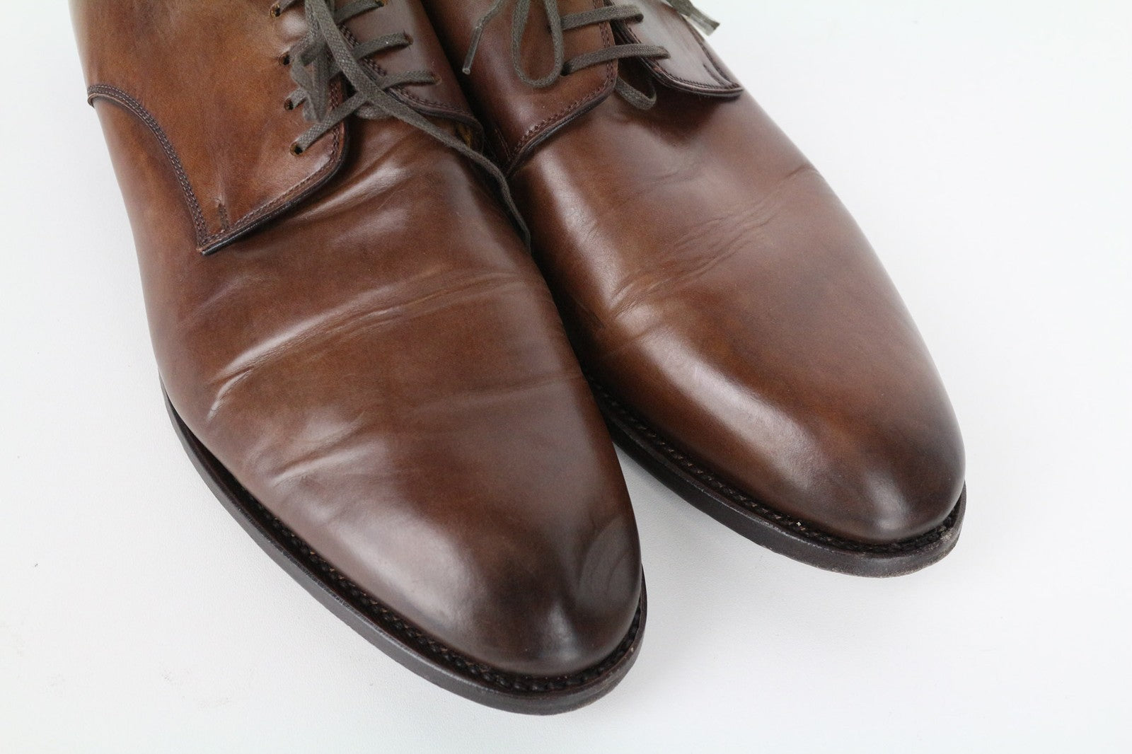 SUITSUPPLY Men's EU44.5 Brown Derby Calf Leather Slim Toe Classic Lace-Up Shoe