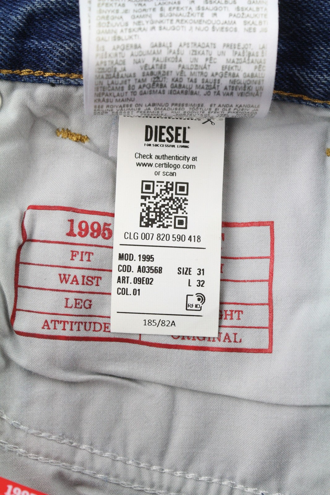 DIESEL 1995 09E02 Men Jeans W31/L32 Blue Distress Ripped Slim Straight RRP$375