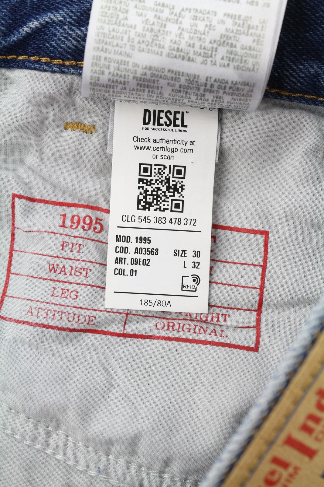 DIESEL 1995 09E02 Men Jeans W30/L32 Blue Distress Ripped Slim Straight RRP$375