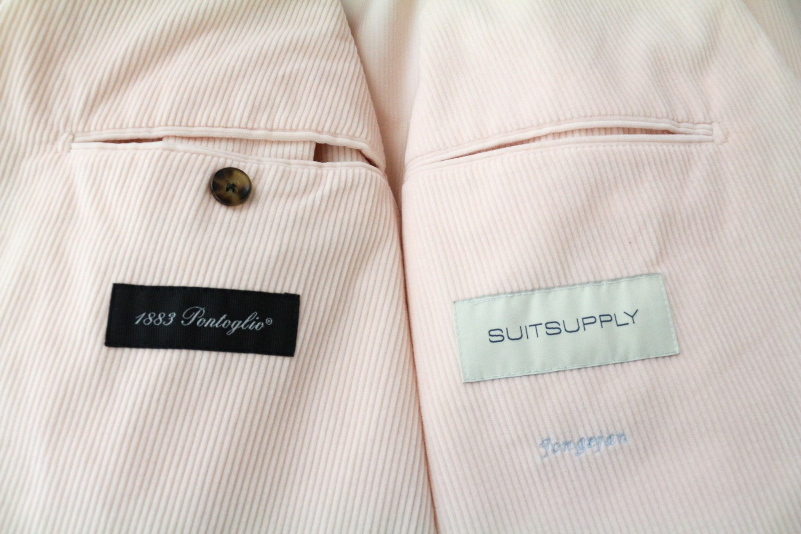 SUITSUPPLY La Spalla Men's UK52R Pink Cotton Corduroy Double Breasted Blazer