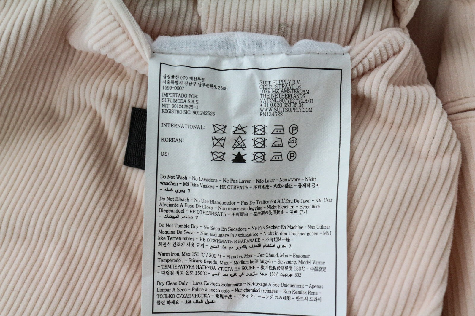 SUITSUPPLY La Spalla Men's UK52R Pink Cotton Corduroy Double Breasted Blazer