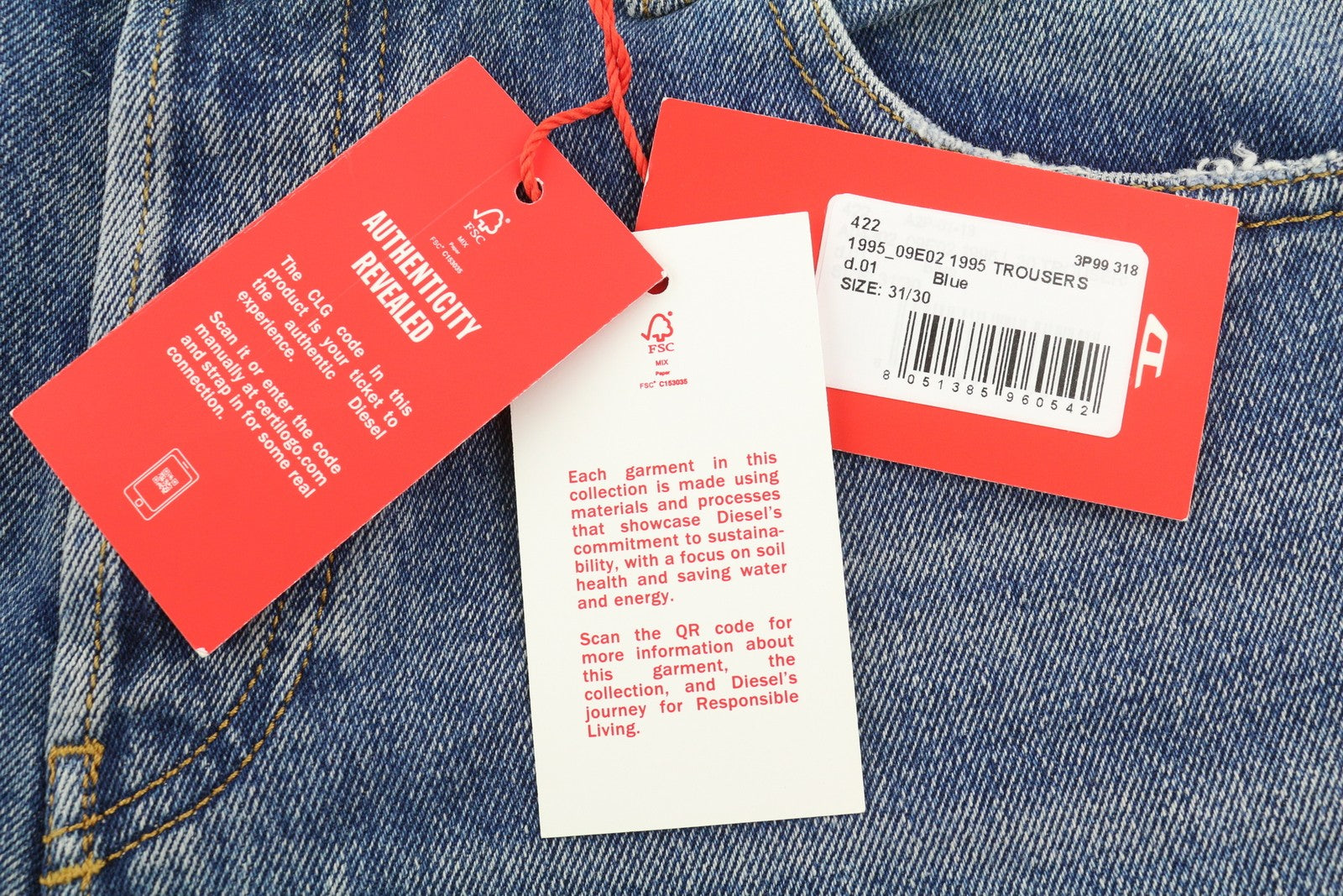 DIESEL 1995 09E02 Men Jeans W31/L30 Blue Distress Ripped Slim Straight RRP$375