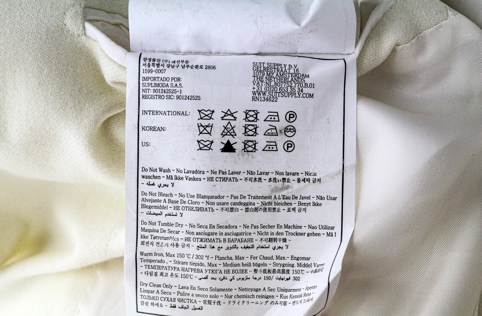 SUITSUPPLY La Spalla Men's UK34R Off-White Wool Single Breasted Classic Blazer