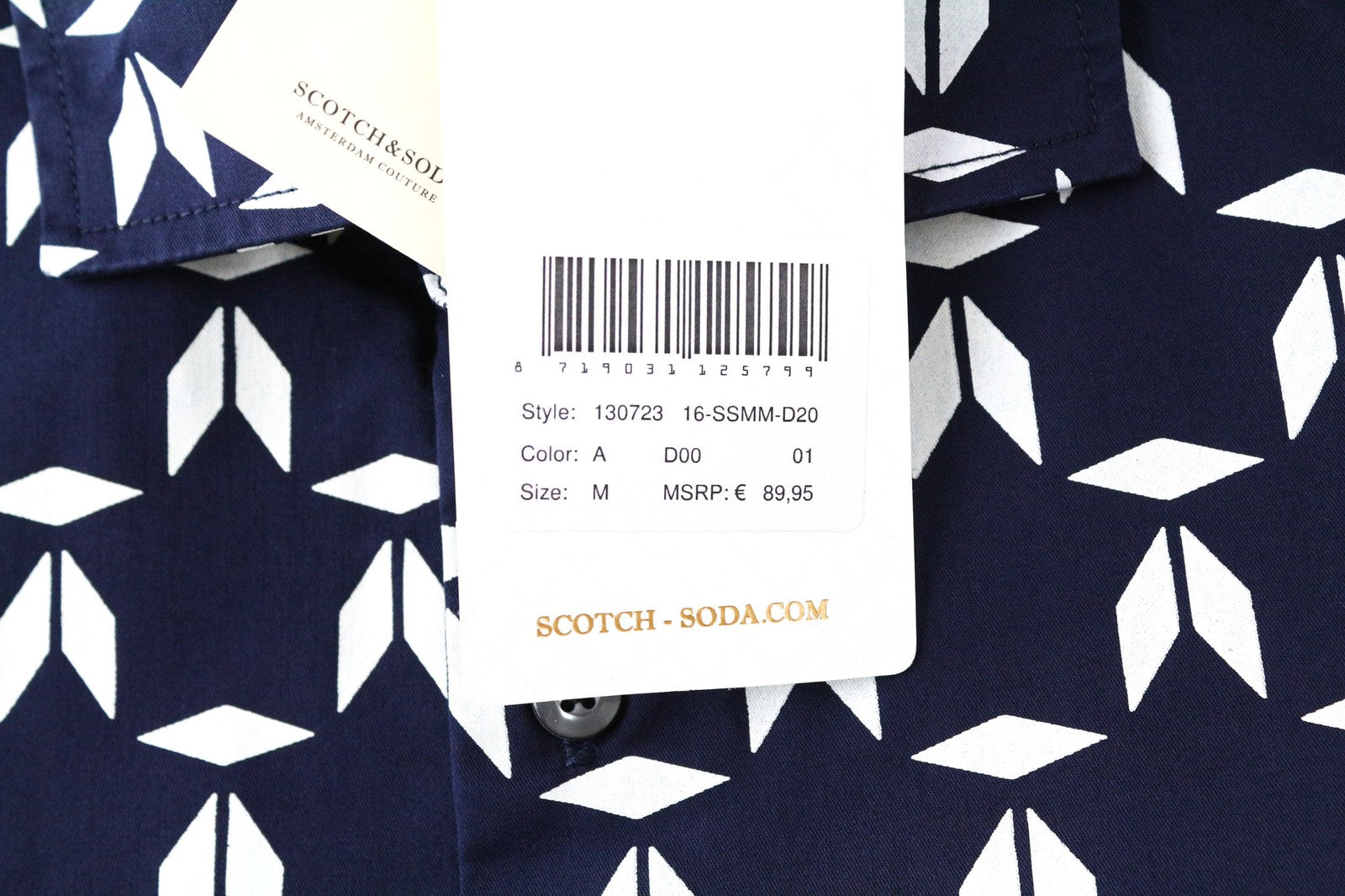 SCOTCH & SODA Men's M Marine Geometric Stretch Cotton Blend Slim Fit Shirt