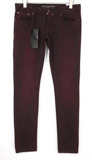 RICHMOND Men's W32 Burgundy Low Rise Zip Fly Designer Super Skinny Fit Jeans