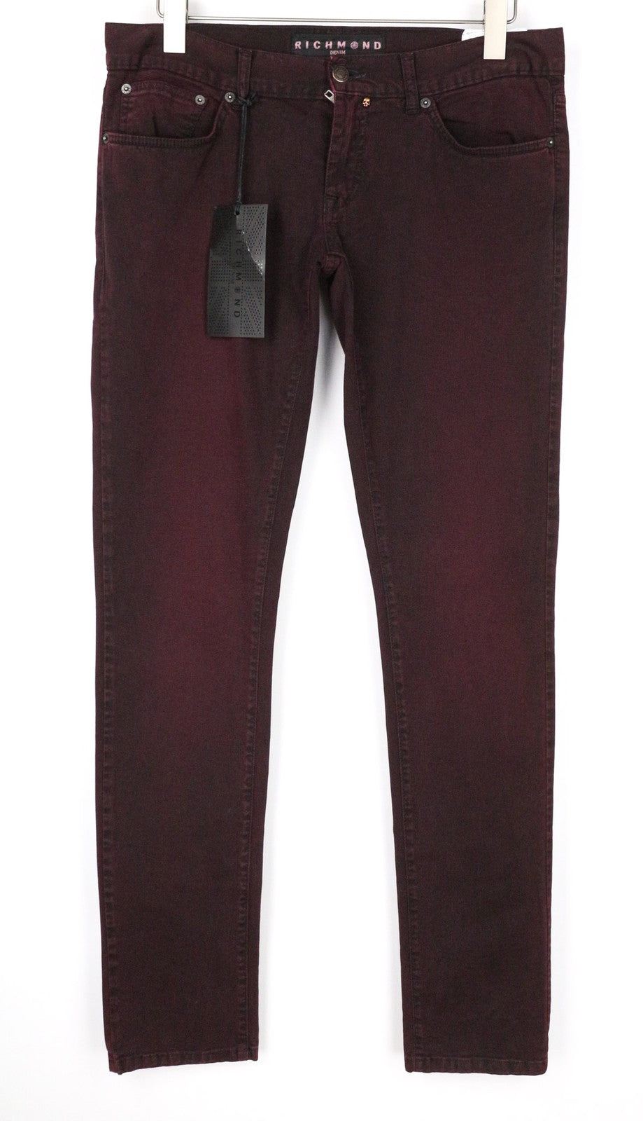 RICHMOND Men's W32 Burgundy Low Rise Zip Fly Designer Super Skinny Fit Jeans