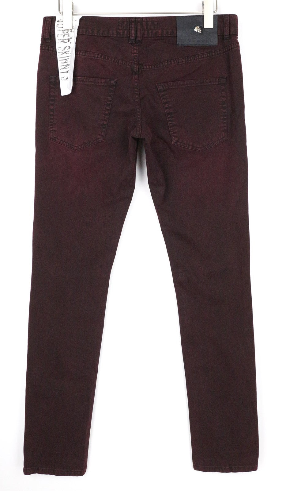 RICHMOND Men's W32 Burgundy Low Rise Zip Fly Designer Super Skinny Fit Jeans