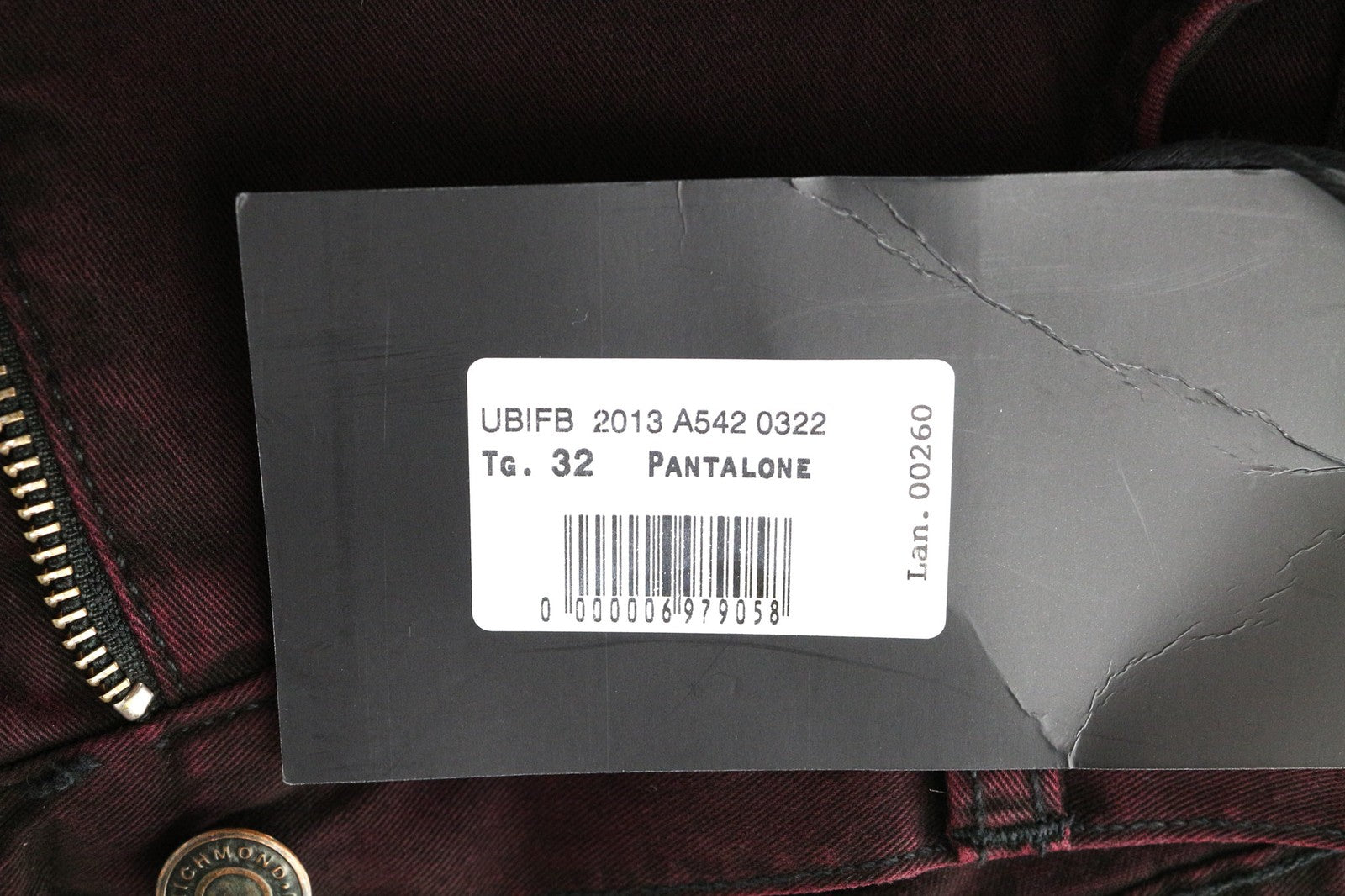 RICHMOND Men's W32 Burgundy Low Rise Zip Fly Designer Super Skinny Fit Jeans