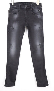 REPLAY Anbass Men's W30/L34 Dark Grey Slim Distressed Stretch Zip Fly Jeans