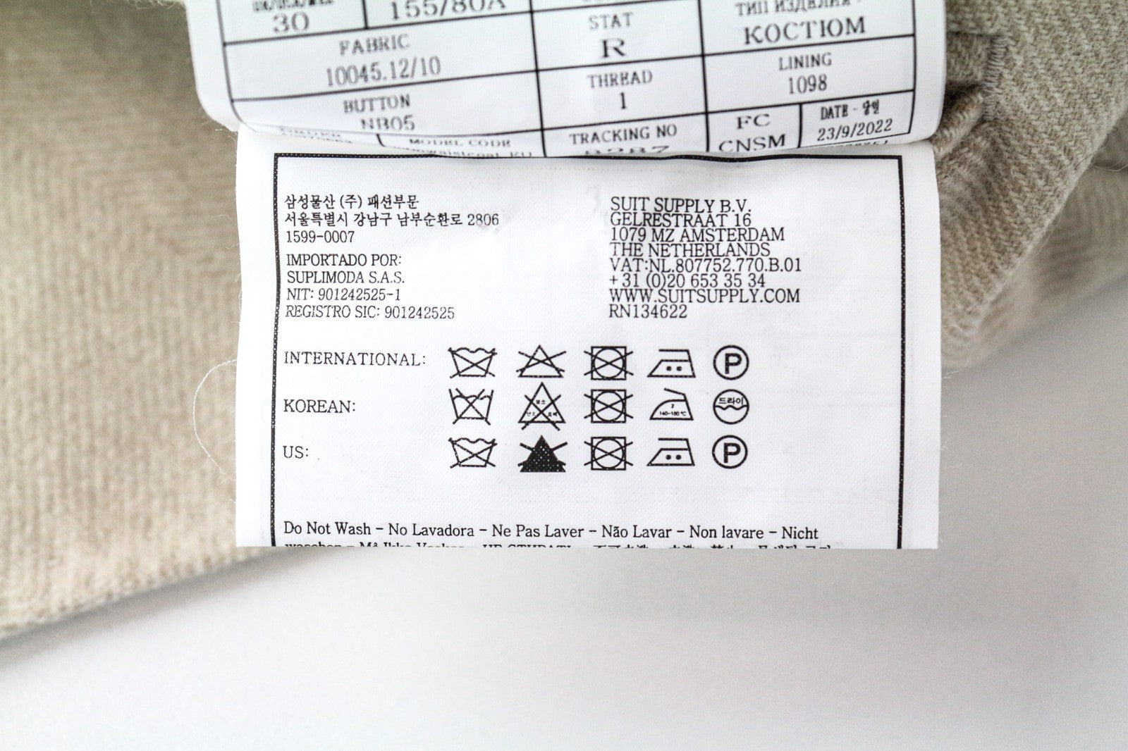 SUITSUPPLY La Spalla Men's UK30R Beige Wool Cashmere Blazer & Waistcoat 2 Piece