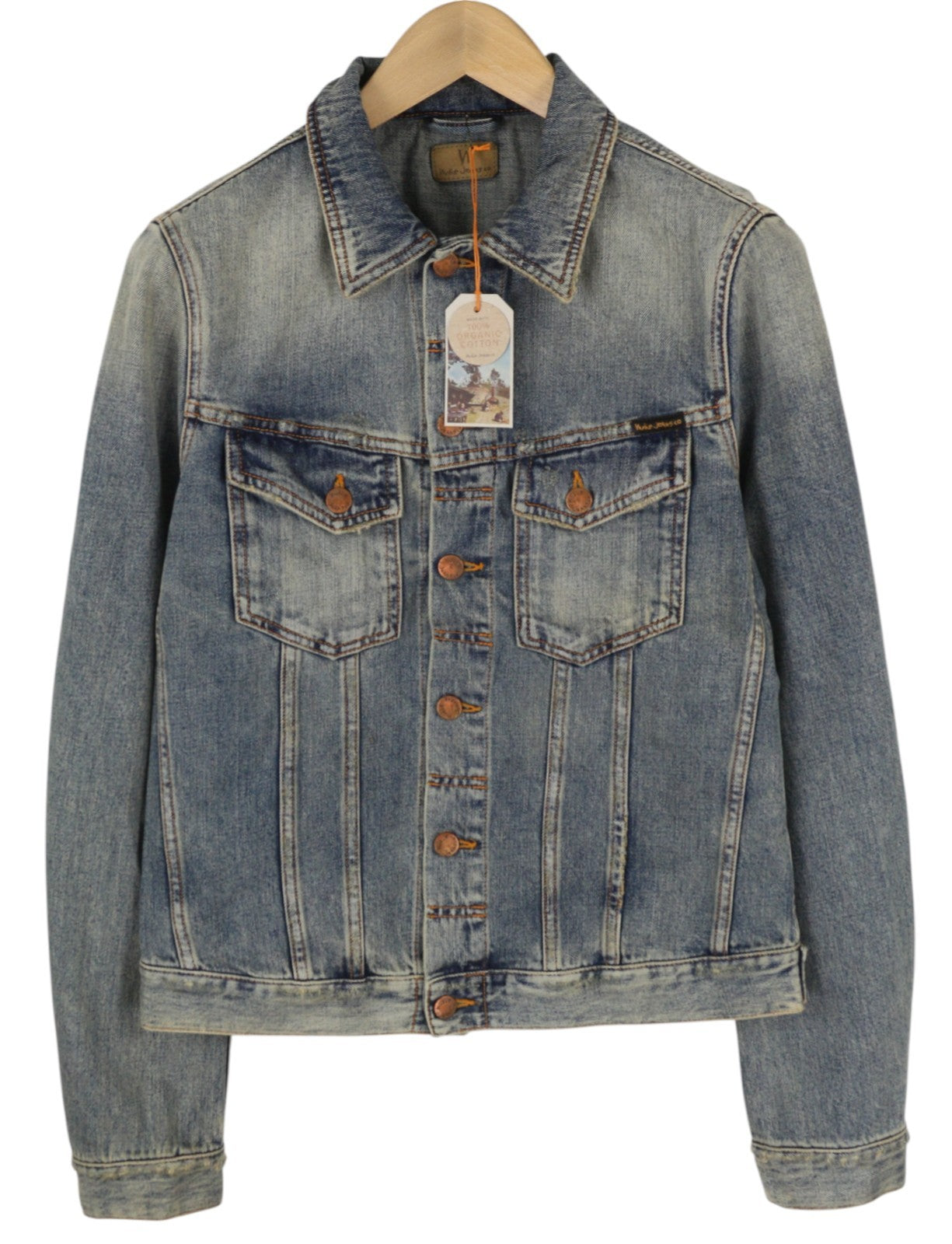 NUDIE JEANS Billy vyriška striukė M Shimmering Indigo Button-Up Distress Faded Blue