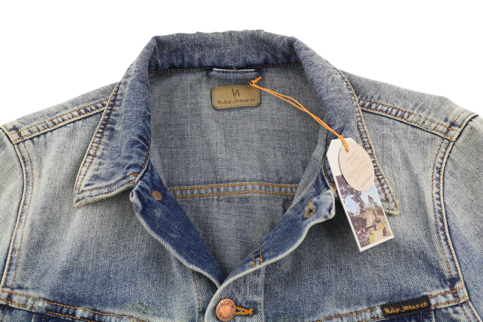 NUDIE JEANS Billy Men Jacket M Shimmering Indigo Button-Up Distress Faded Blue