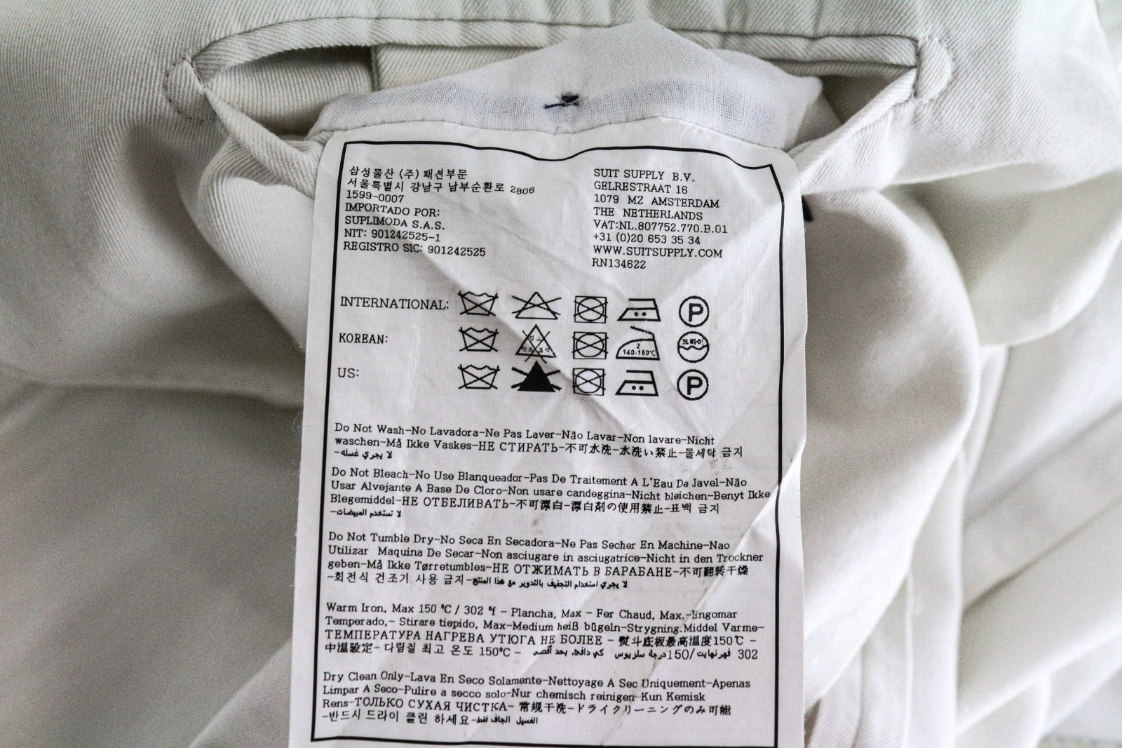 SUITSUPPLY La Spalla Men's UK34R White Pure Cotton 2 Piece Single Breasted Suit